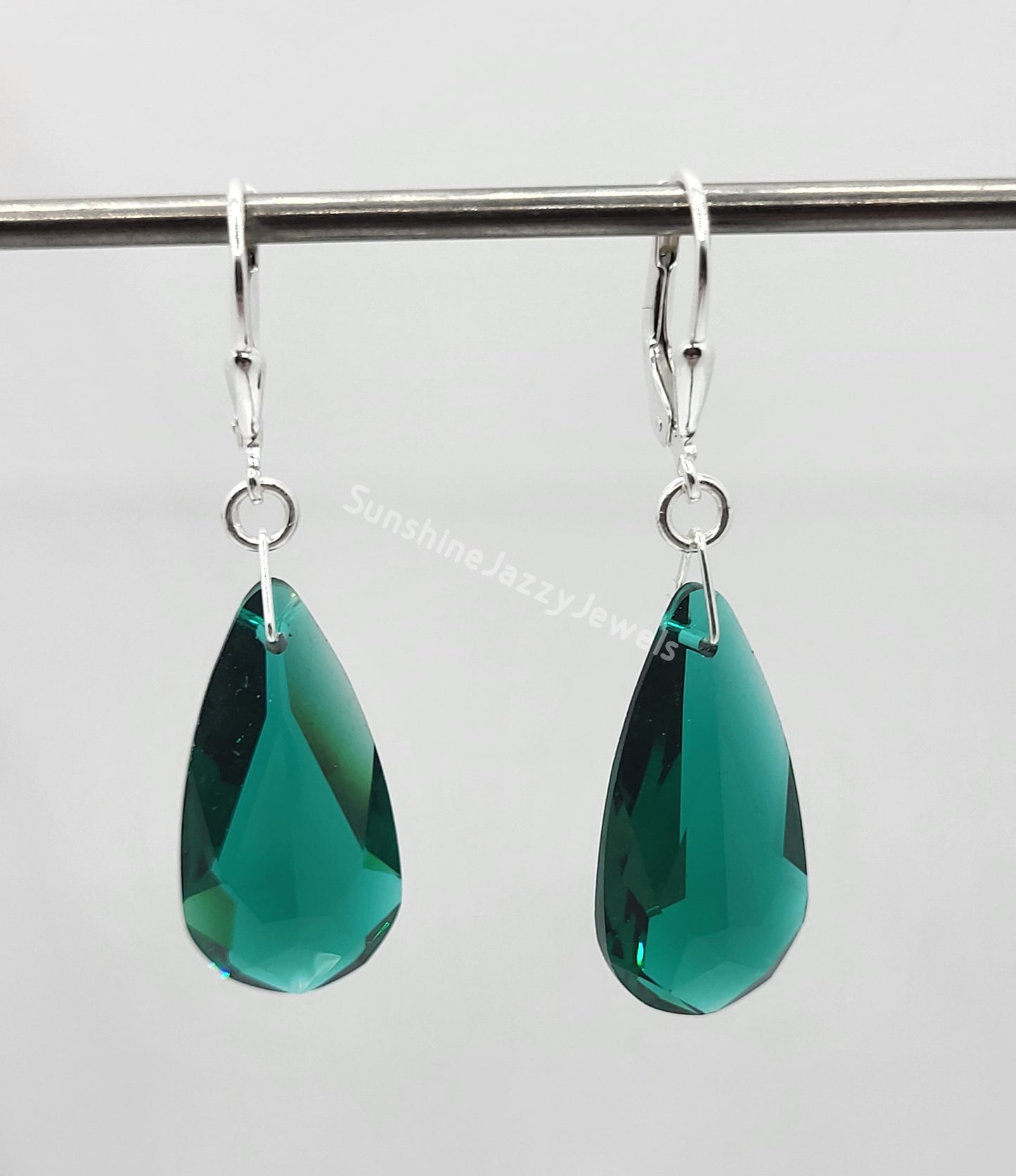 Sterling Silver Earrings - Swarovski Crystal Long Teardrop Pendant; Many Colors