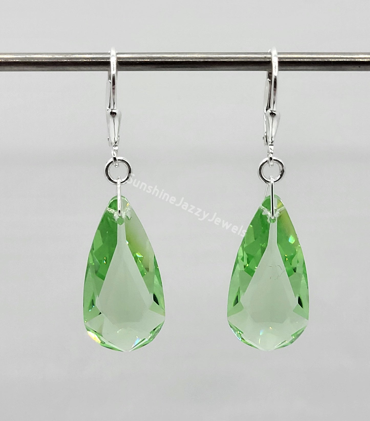 Sterling Silver Earrings - Swarovski Crystal Long Teardrop Pendant; Many Colors