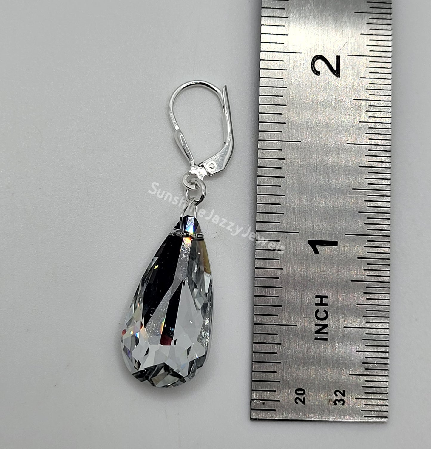 Sterling Silver Earrings - Swarovski Crystal Long Teardrop Pendant; Many Colors