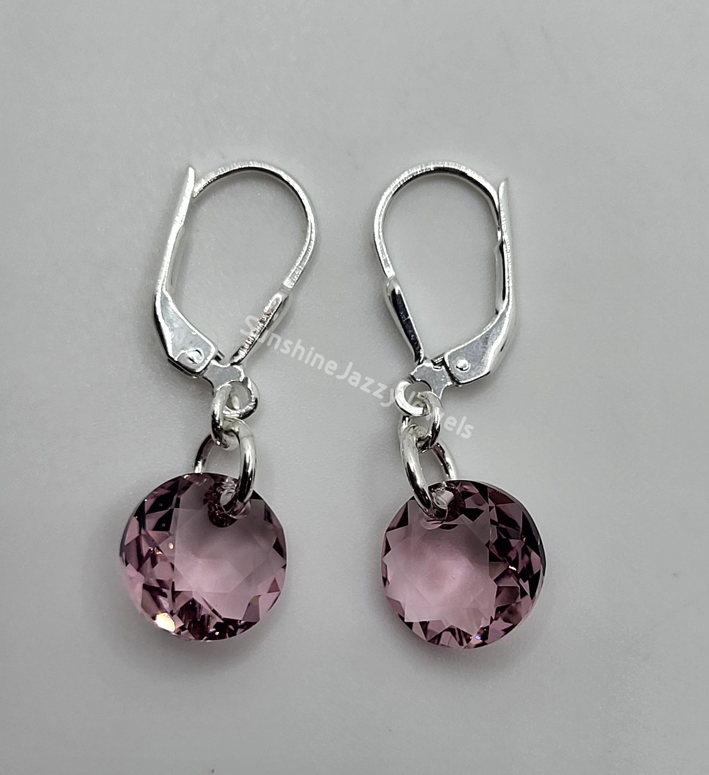 Sterling Silver Earrings - Swarovski Crystal Classic Cut Round Pendant; Many Colors