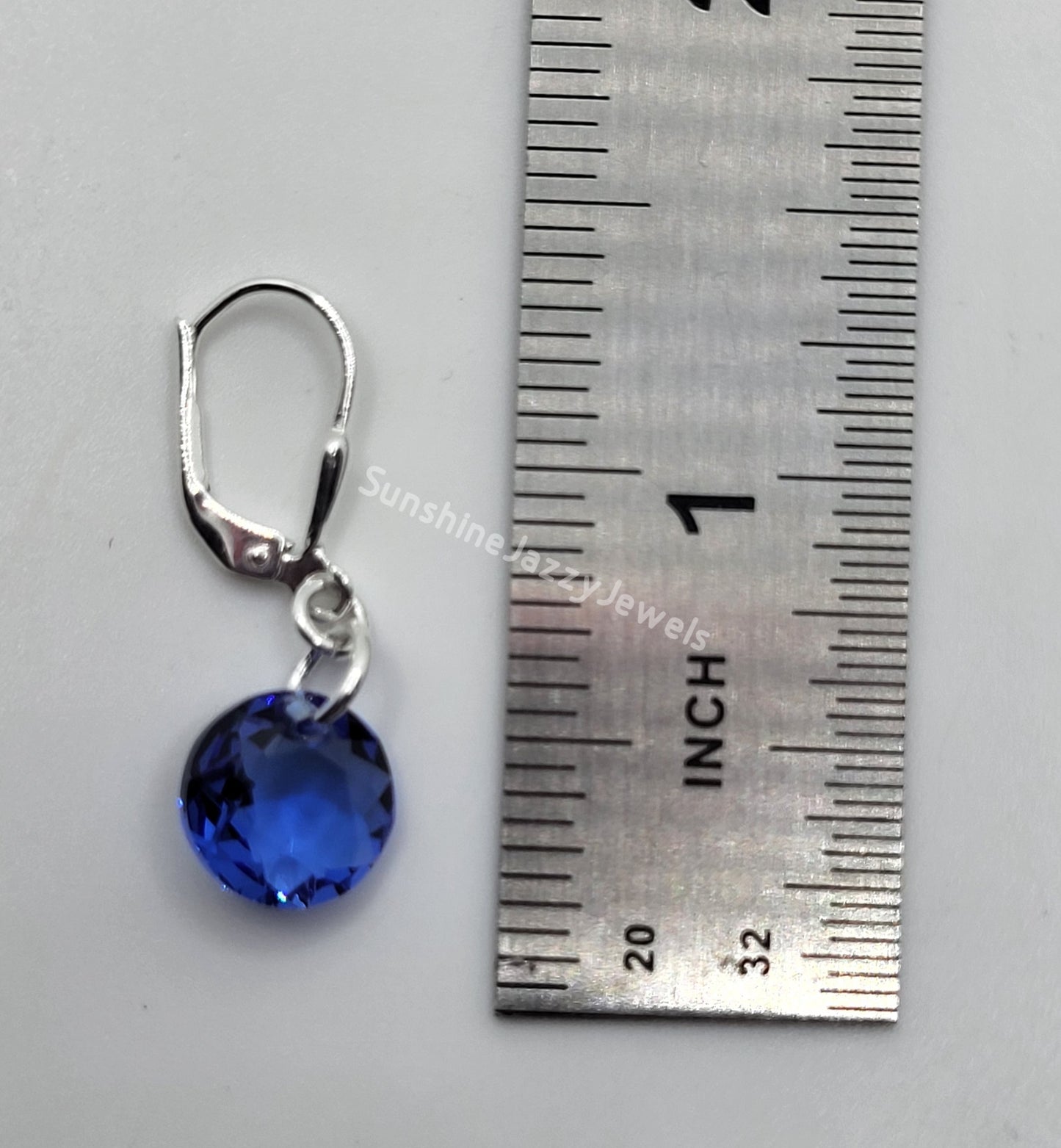 Sterling Silver Earrings - Swarovski Crystal Classic Cut Round Pendant; Many Colors