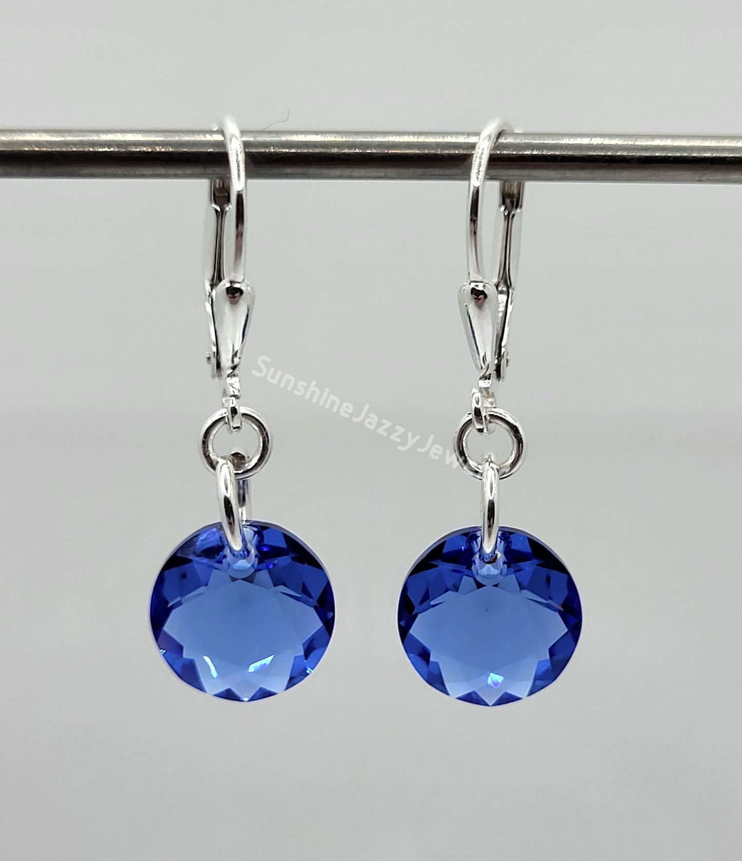 Sterling Silver Earrings - Swarovski Crystal Classic Cut Round Pendant; Many Colors