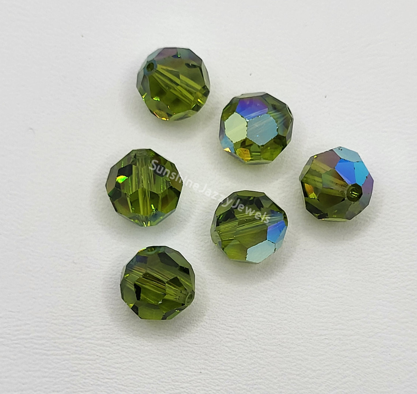 #5000 - 6pc Swarovski Crystal Olivine AB 10mm Faceted Round Beads; LAST ONE