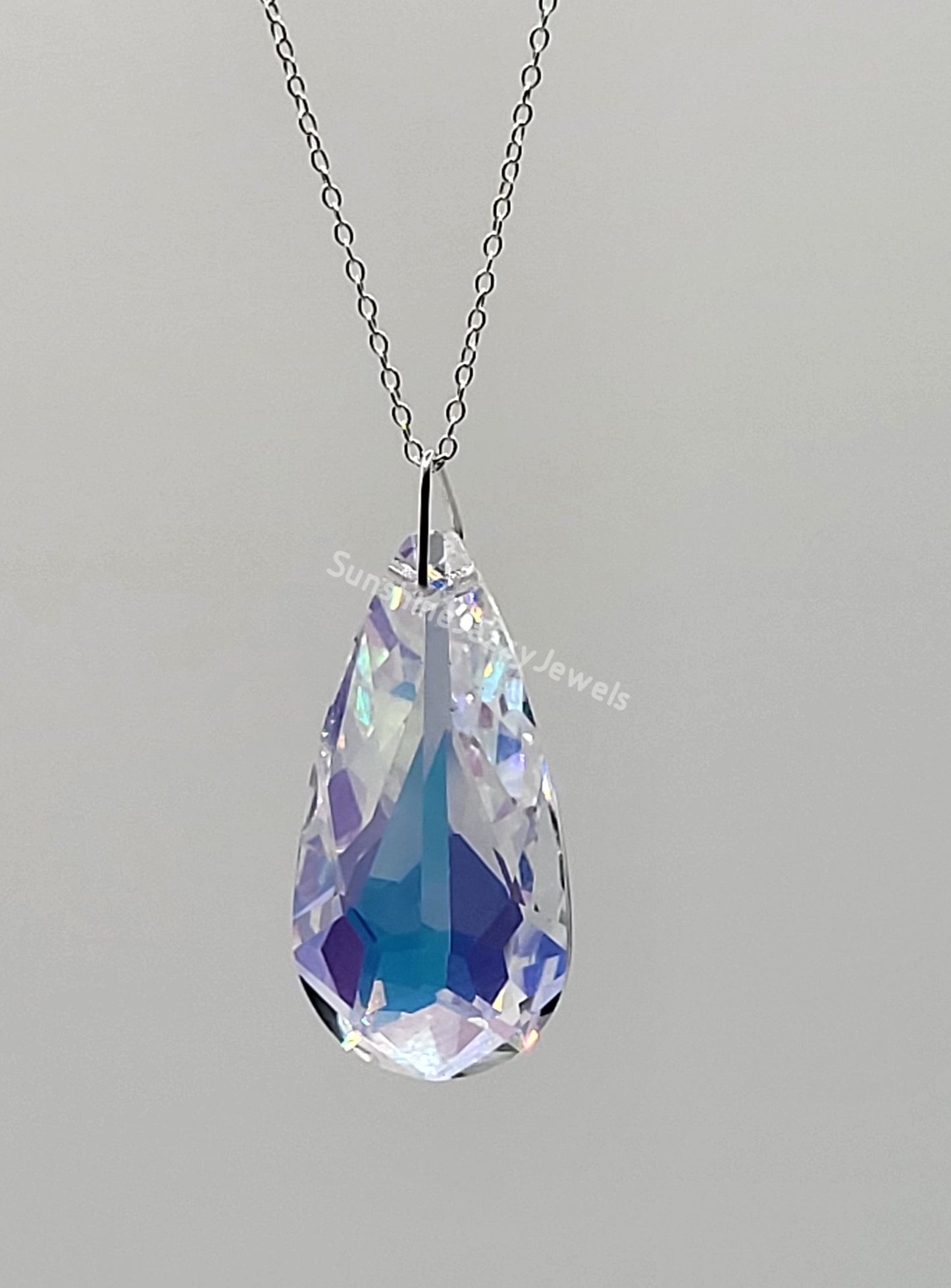 Sterling Silver Necklace - Swarovski Crystal Teardrop 6100 Pendant; Many Colors!!