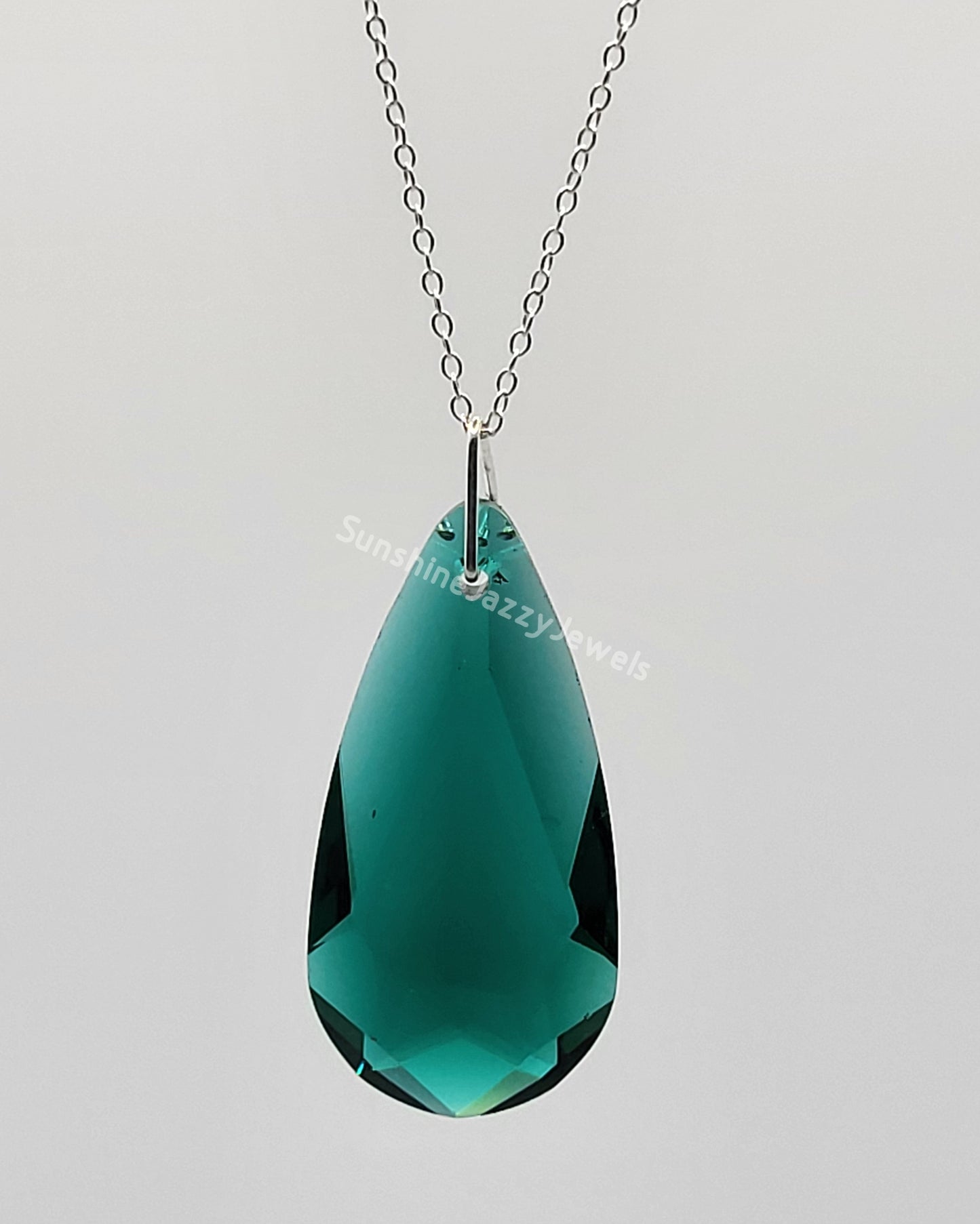 Sterling Silver Necklace - Swarovski Crystal Teardrop 6100 Pendant; Many Colors!!