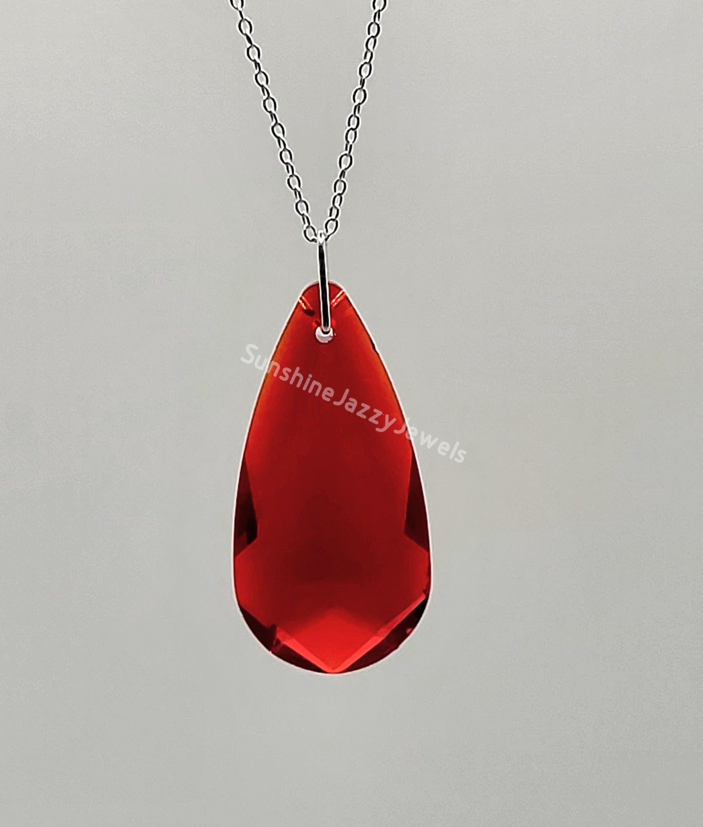 Sterling Silver Necklace - Swarovski Crystal Teardrop 6100 Pendant; Many Colors!!