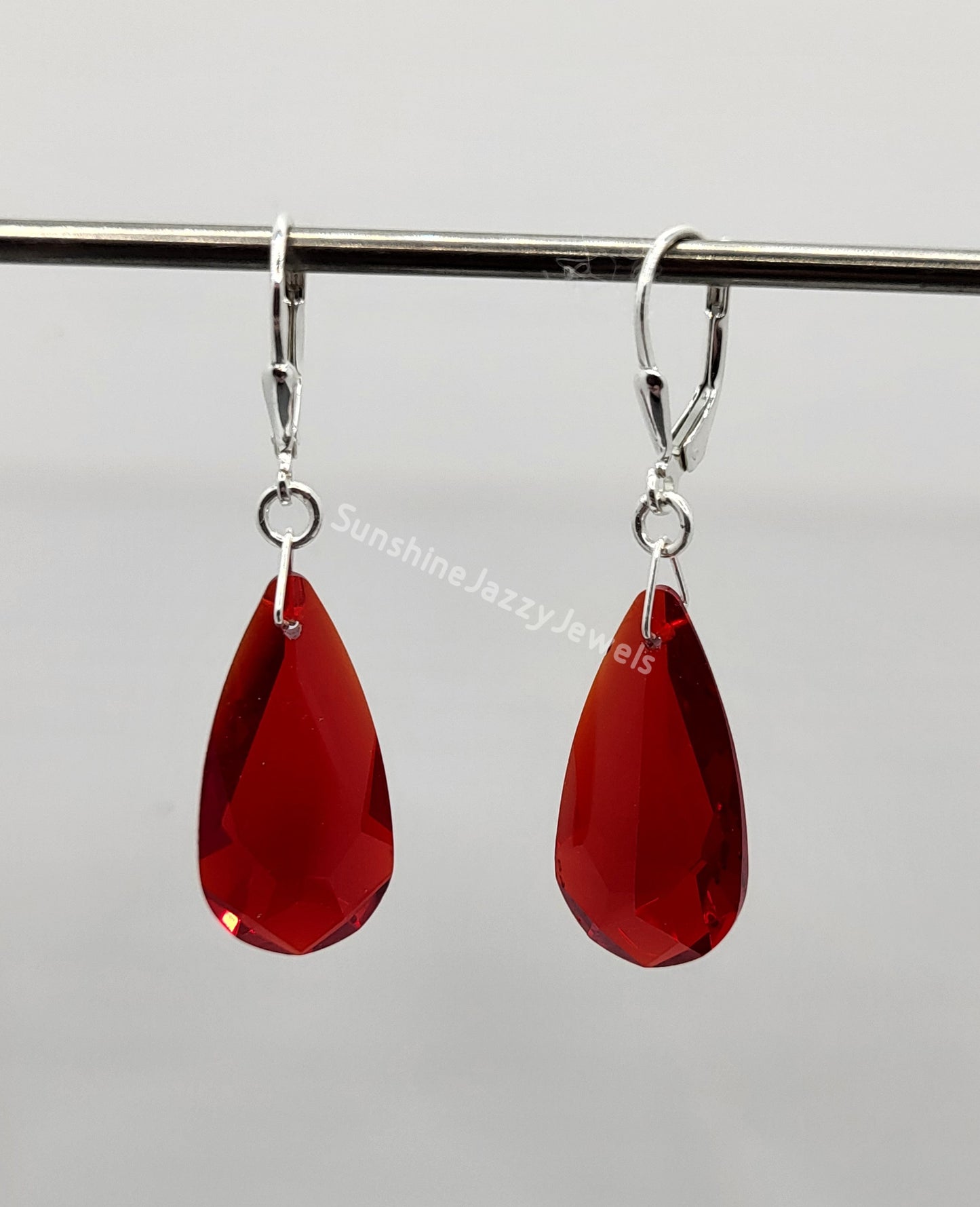 Sterling Silver Earrings - Swarovski Crystal Long Teardrop Pendant; Many Colors