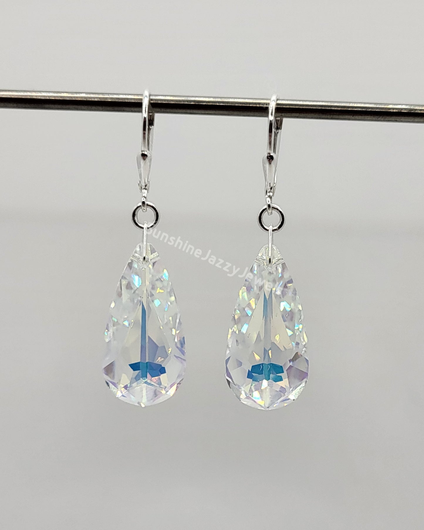 Sterling Silver Earrings - Swarovski Crystal Long Teardrop Pendant; Many Colors