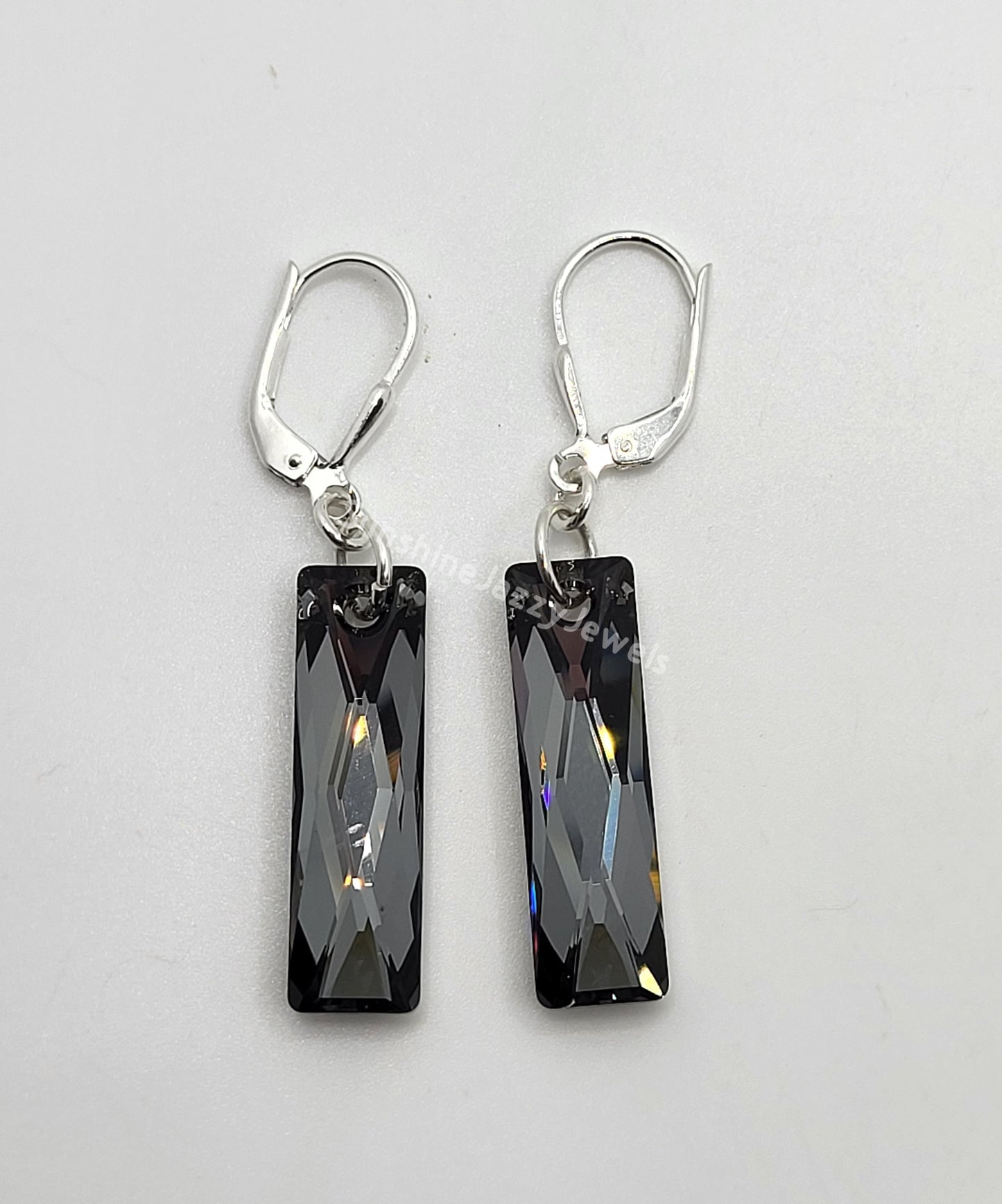 Sterling Silver Earrings - Swarovski Crystal Queen Baguette Pendant; Many Colors