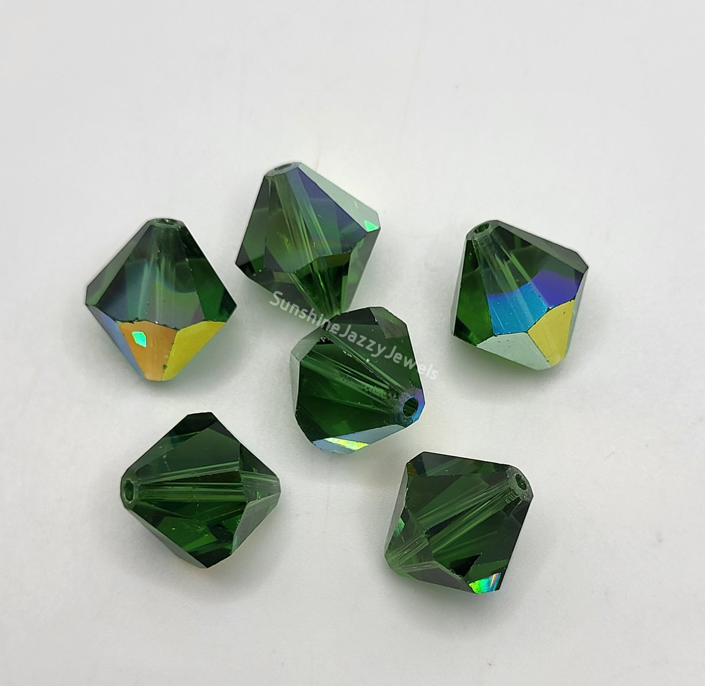 #5328 - Swarovski Crystal 12mm Faceted Bicone Beads; Green Turmaline AB