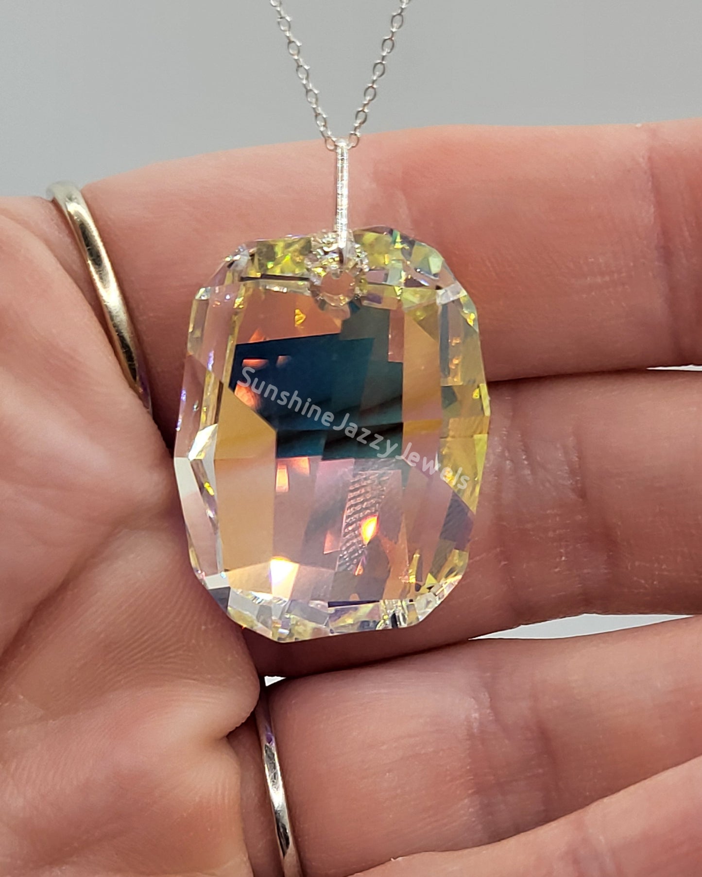Sterling Silver Necklace - Swarovski Crystal Clear AB Graphic Pendant Chain