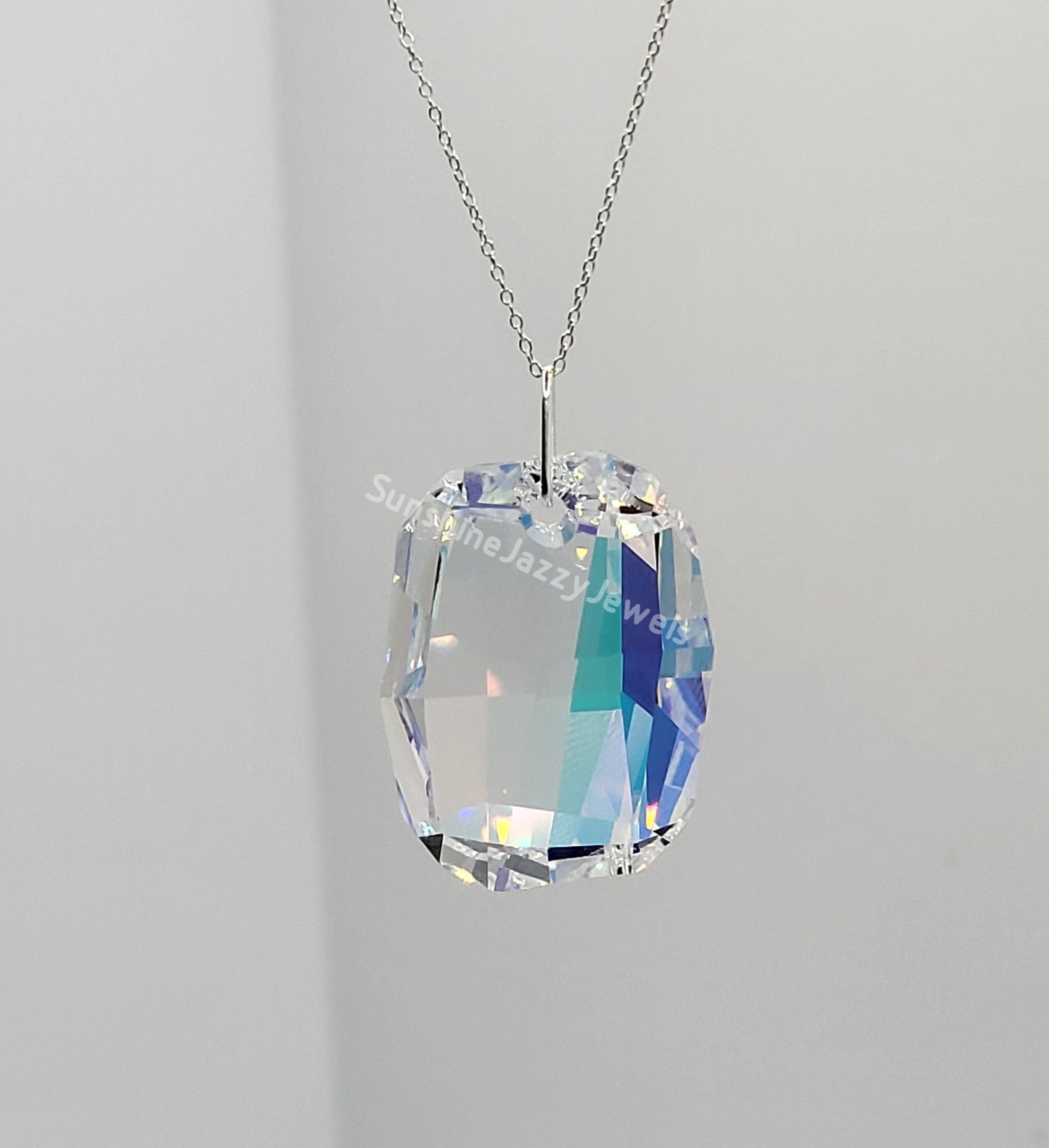 Sterling Silver Necklace - Swarovski Crystal Clear AB Graphic Pendant Chain