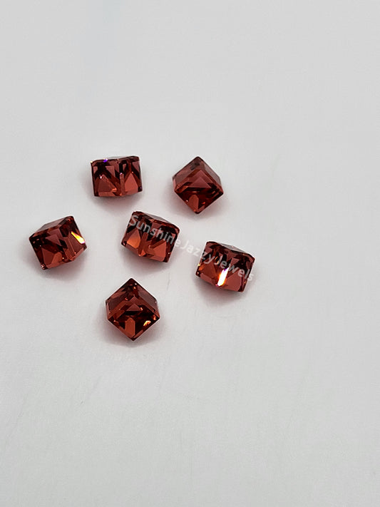 #4841 - 6pc Swarovski Crystal Padparadscha CAL 6mm 3/4 Cube Fancy Stone; LAST ONE
