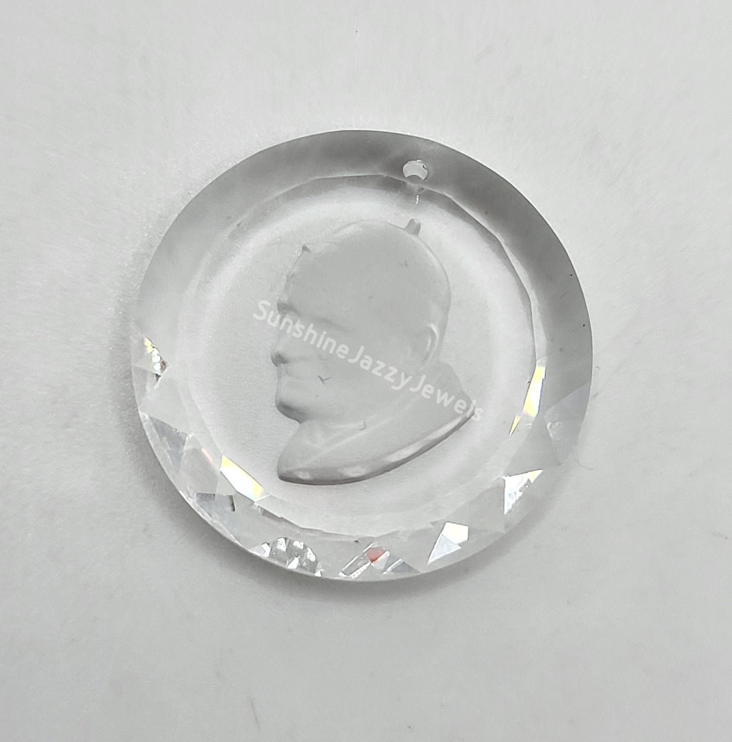 #6050 - Swarovski Crystal Clear Etched Pope John Paul II Pendant; 25mm