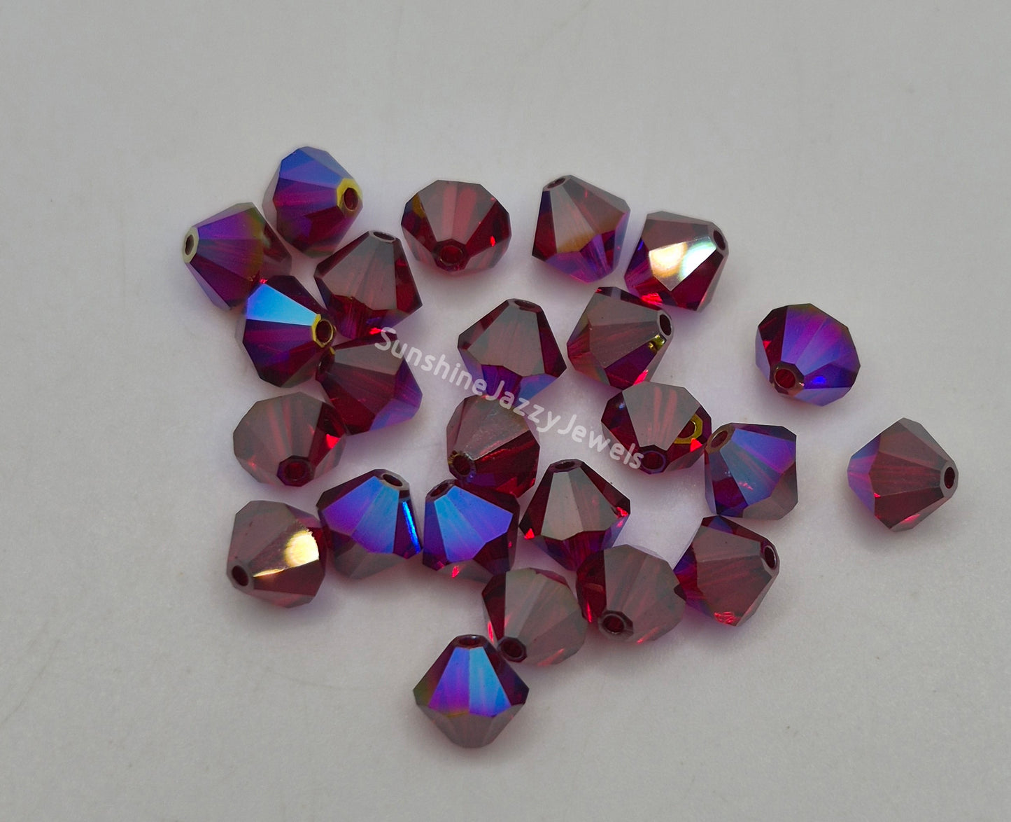 #5301 - 24pc Swarovski Crystal Light Siam AB Satin 6mm Bicone Beads; LAST ONE