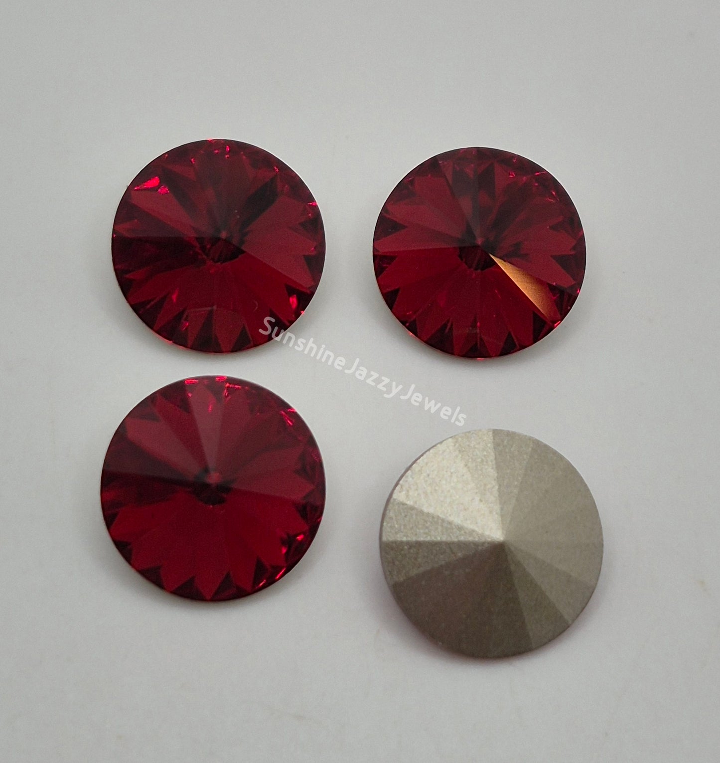 #1122 - 4pc Swarovski Crystal Scarlet 12mm Rivoli Chaton Stones; LAST ONE