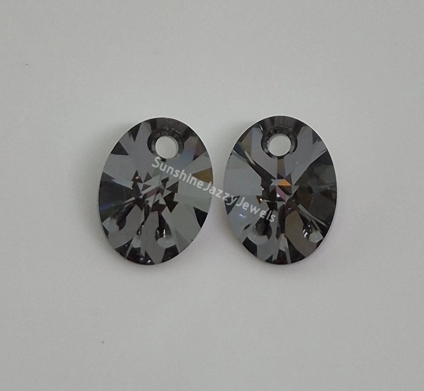#6028 - 2pc Swarovski Crystal Silver Night 10mm Oval Pendant; LAST ONE