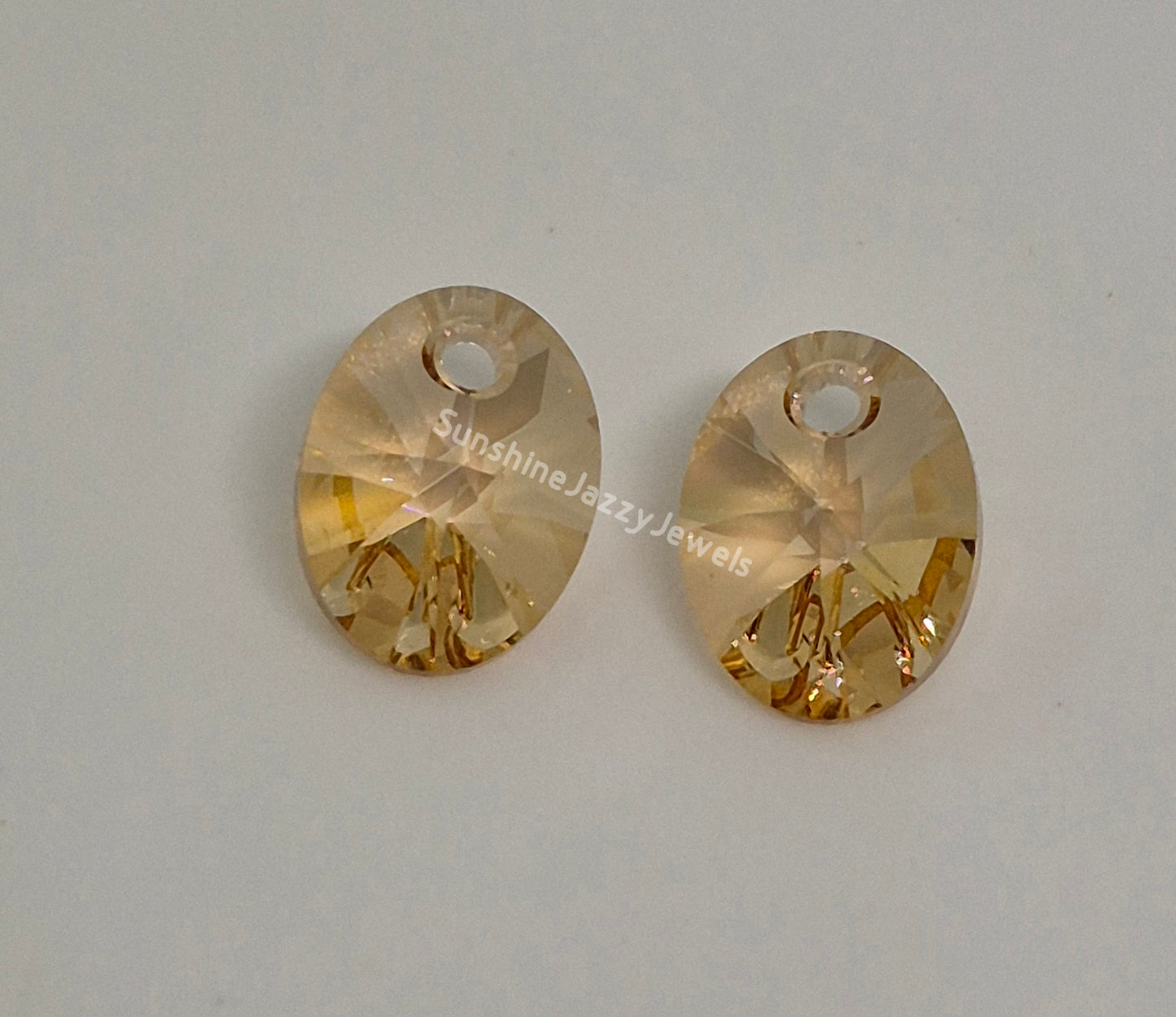 #6028 - 2pc Swarovski Crystal Golden Shadow 10mm Oval Pendant; LAST ONE