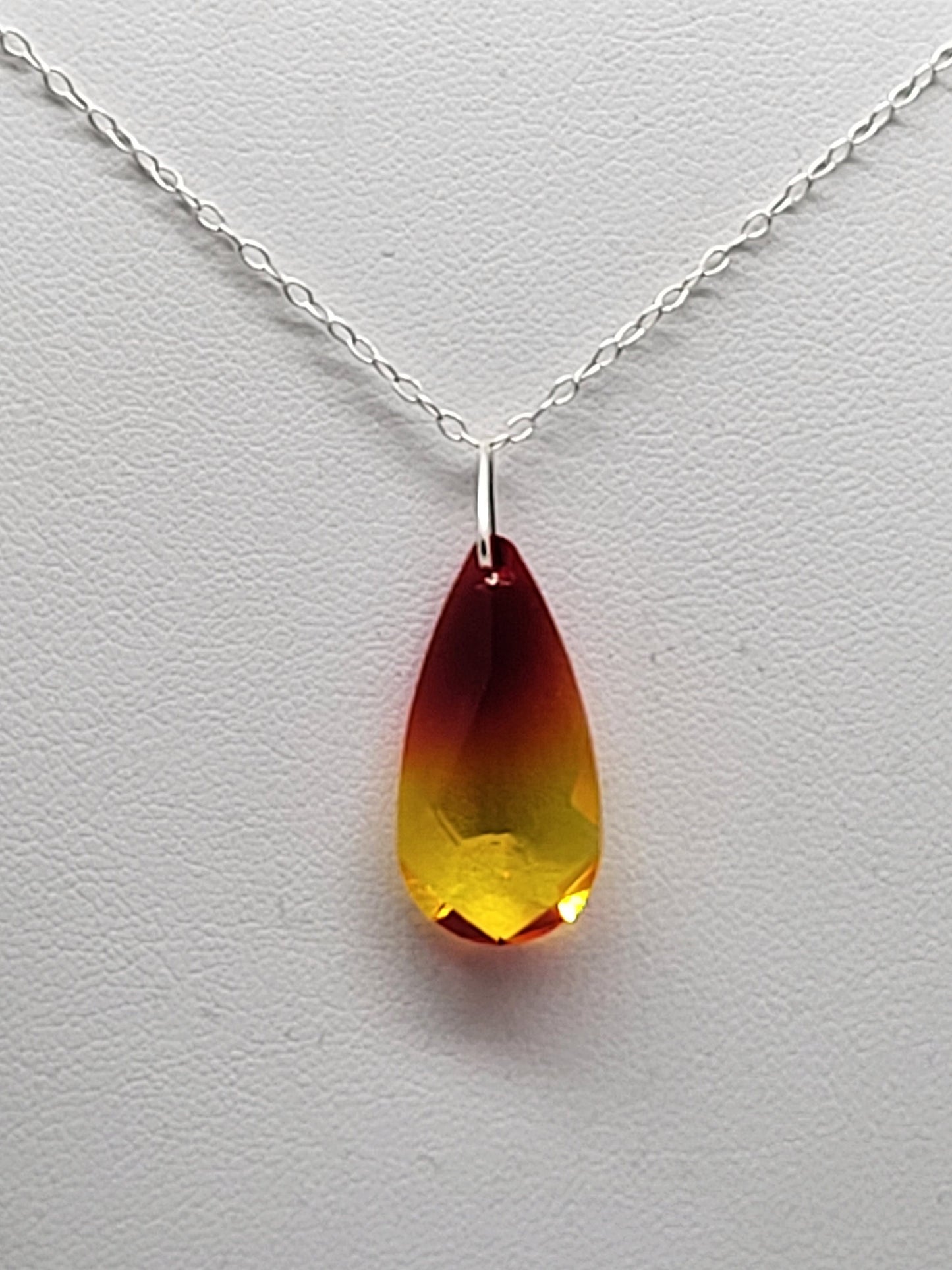 Sterling Silver Necklace - Swarovski Crystal Teardrop 6100 Pendant; Many Colors!!