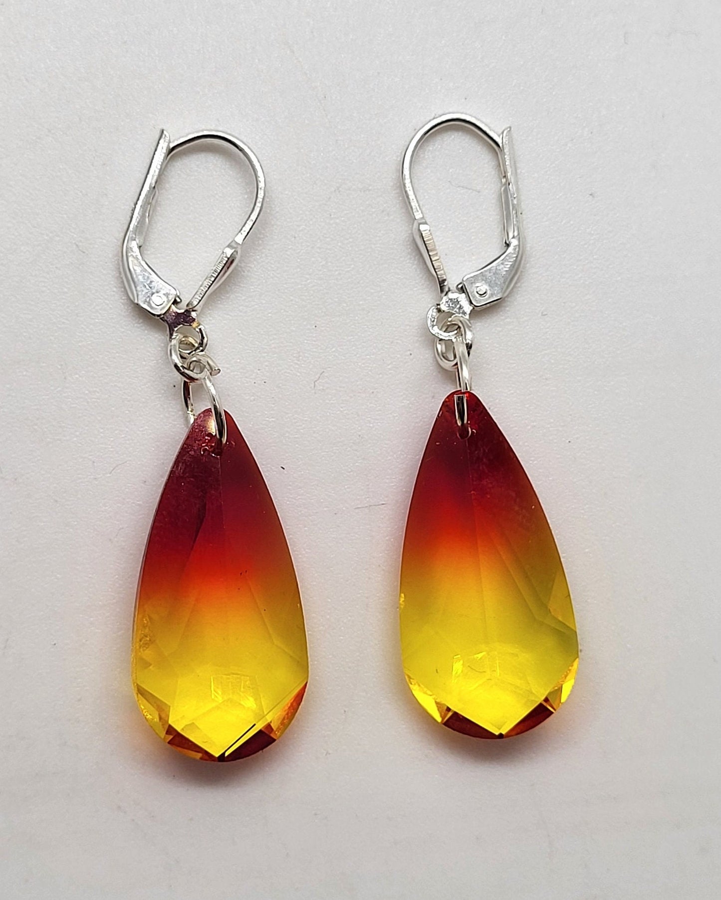 Sterling Silver Earrings - Swarovski Crystal Long Teardrop Pendant; Many Colors