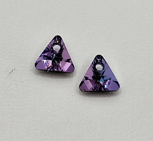 #6628 - 2pc Swarovski Crystal Vitrail Light 8mm Triangle Pendants; LAST ONE