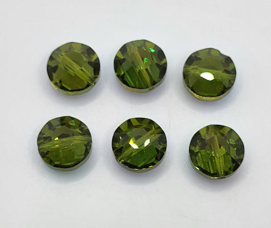 #5100 - 6pc Swarovski Crystal Olivine AB 10mm Lentil Beads; LAST ONE