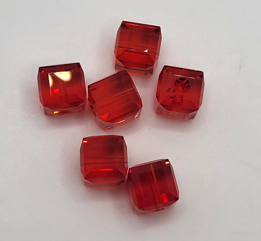 #5601 - 6pc Swarovski Crystal Light Siam 8mm Cube Beads; LAST ONE