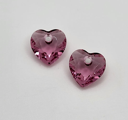 #6432 - 2pc Swarovski Crystal Rose 8mm Heart Cut Pendants; LAST ONE