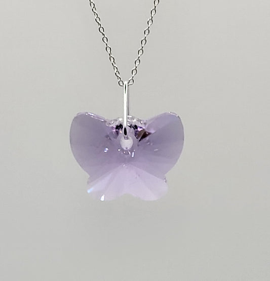 Sterling Silver Necklace - Swarovski Crystal Violet Butterfly Pendant; LAST ONE