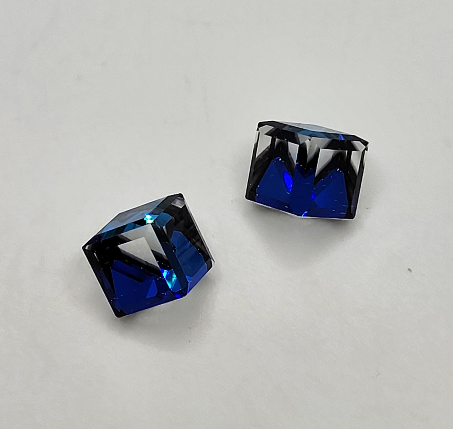 #4841 - 2pc Swarovski Crystal Bermuda Blue 8mm 3/4 Flatback Cube Fancy Stone; LAST ONE