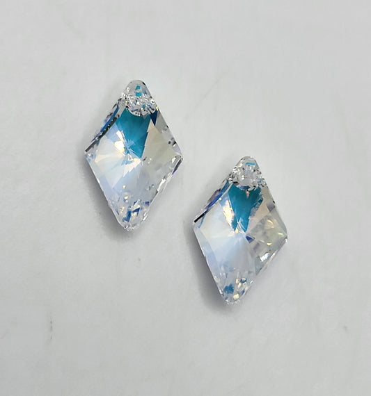 #6320 - 2pc Swarovski Crystal Clear AB 14mm Rombus Pendants; LAST ONE