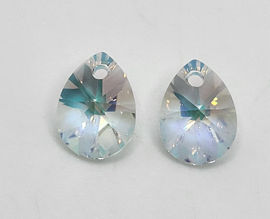 #6128 - 2pc Swarovski Crystal Clear Transmission 10mm Mini Pear Pendants; LAST ONE