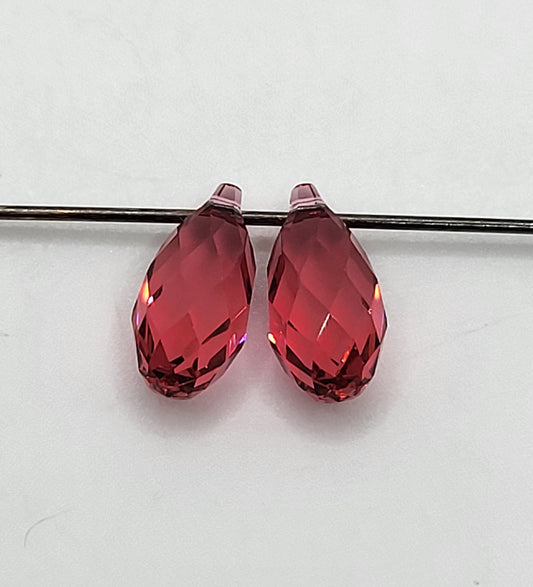 #6010 - 2pc Swarovski Crystal Indian Pink 11x5.5mm Briolette Pendant; LAST ONE