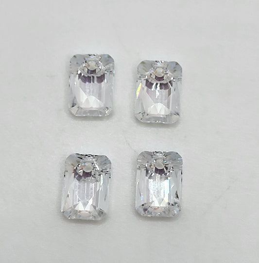 #6435 - 4pc Swarovski Crystal Clear Shimmer 8mm Emerald Cut Pendants; LAST ONE