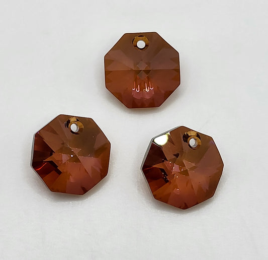 #6401 - 3pc Swarovski Crystal Copper 12mm Octagon Pendants; LAST ONE