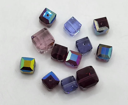CLEARANCE MIX!  12pc Swarovski Crystal Shades of Purple 6-8mm Cube 5601 Beads