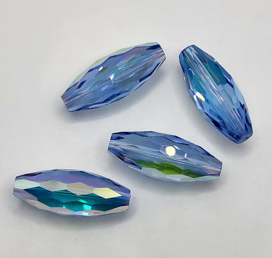 #5207 - 4pc Swarovski Crystal Light Sapphire AB 25x10mm Long Oval Beads; LAST ONE