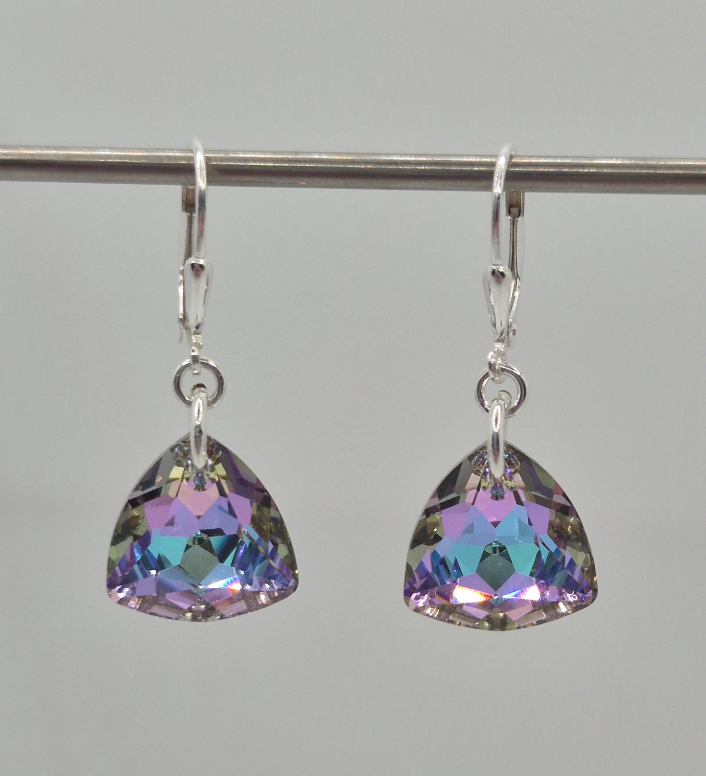 Sterling Silver Earrings - Swarovski Crystal Vitrail Light Trilliant Cut 6434 Earrings