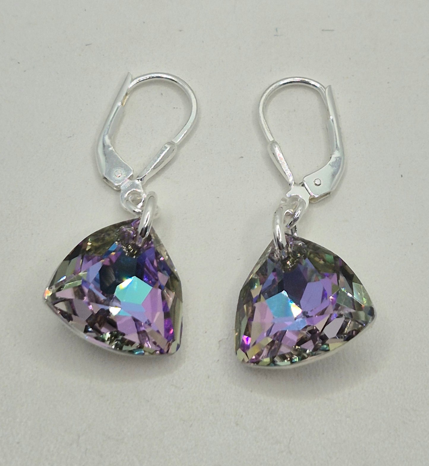 Sterling Silver Earrings - Swarovski Crystal Vitrail Light Trilliant Cut 6434 Earrings