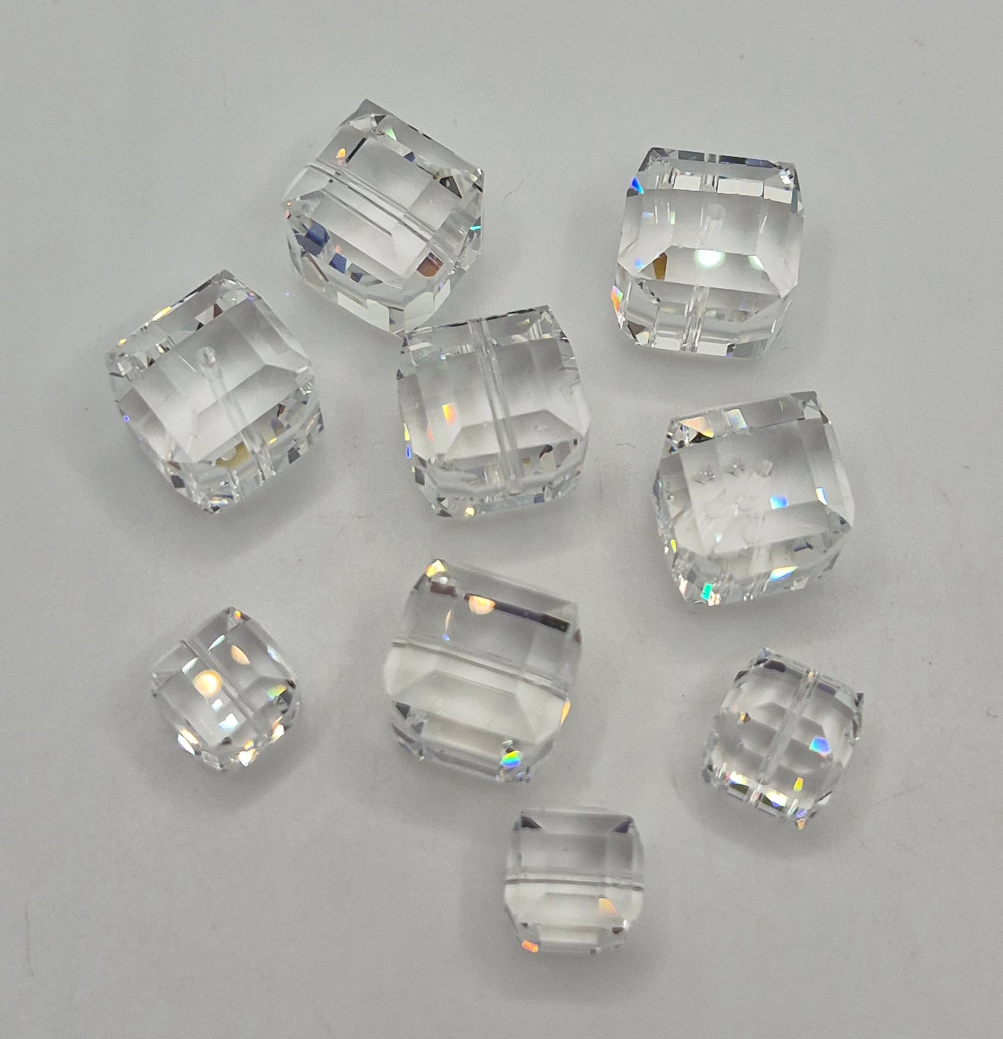 CLEARANCE MIX!  9pc Swarovski Crystal Clear 10-14mm Faceted Cube 5601 Beads; LAST ONE