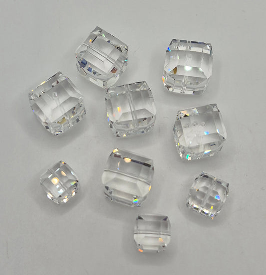 CLEARANCE MIX!  9pc Swarovski Crystal Clear 10-14mm Faceted Cube 5601 Beads; LAST ONE
