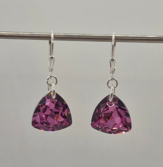Sterling Silver Earrings - Swarovski Crystal Rose CAL Trilliant Cut 6434 Earrings