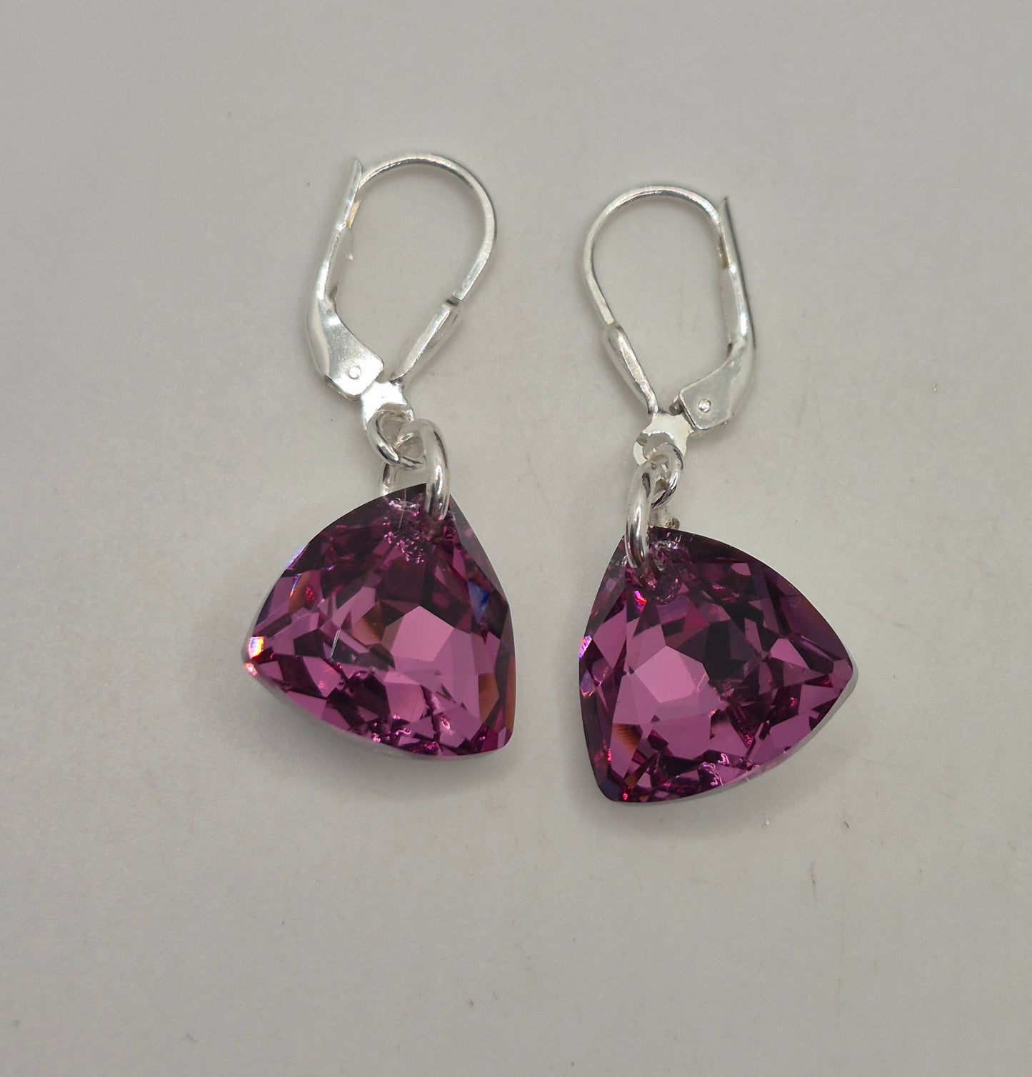 Sterling Silver Earrings - Swarovski Crystal Rose CAL Trilliant Cut 6434 Earrings