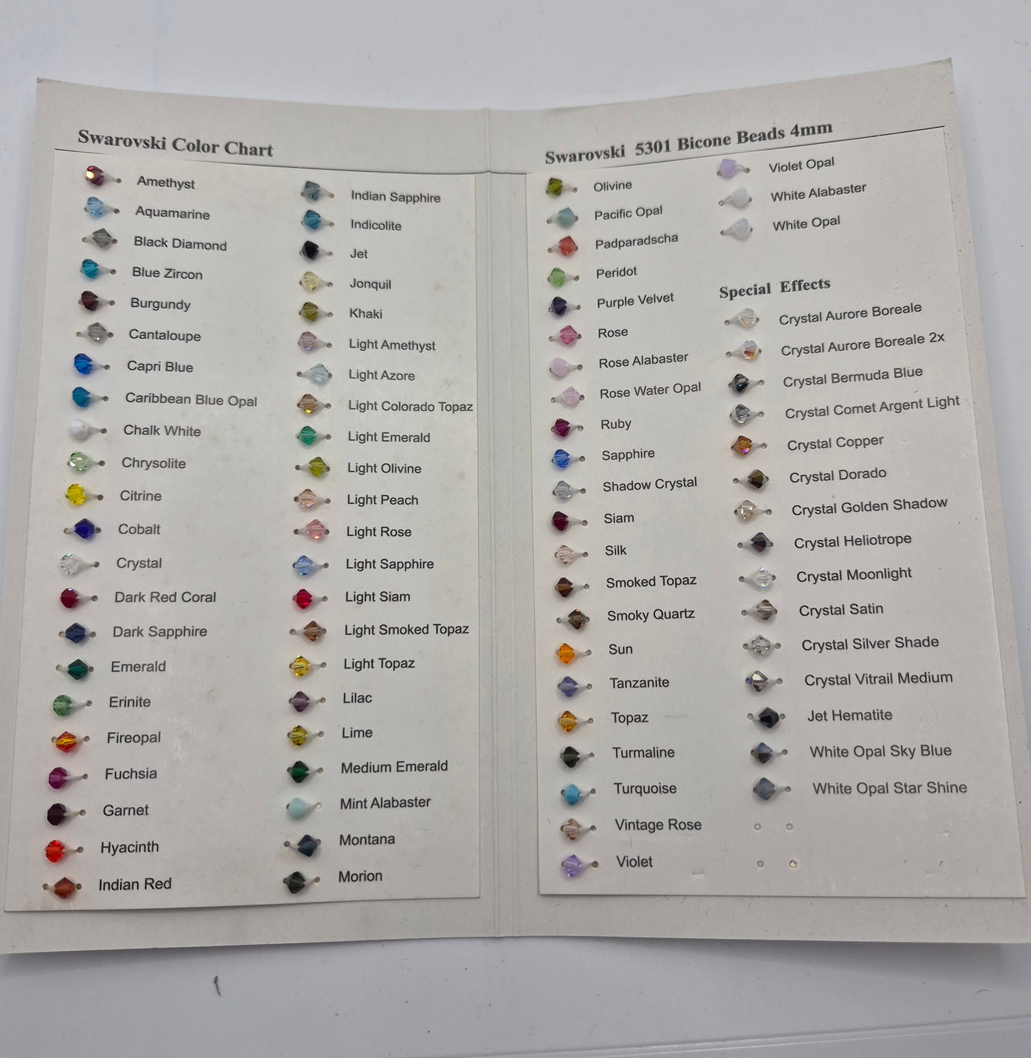 Color Guide - Swarovski Crystal Bicone 5301 Beads