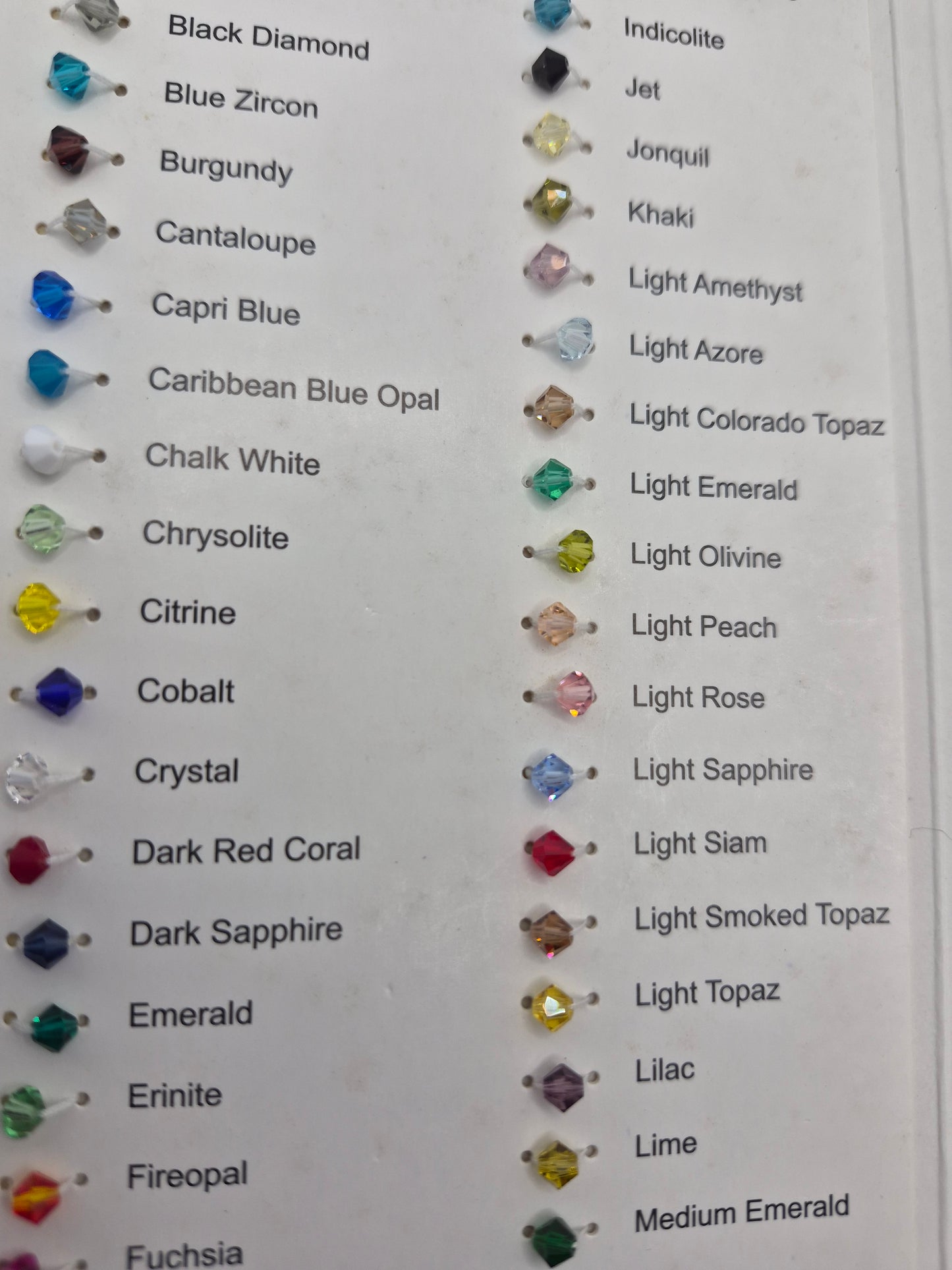 Color Guide - Swarovski Crystal Bicone 5301 Beads
