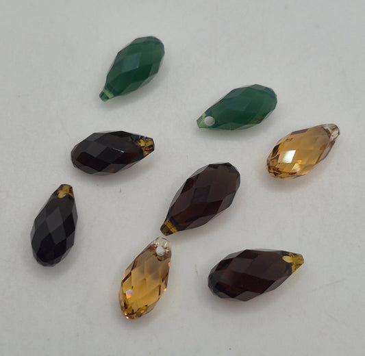 CLEARANCE MIX!  8pc Swarovski Crystal 11mm/ 13mm Briolette Pendants; Brown Mix