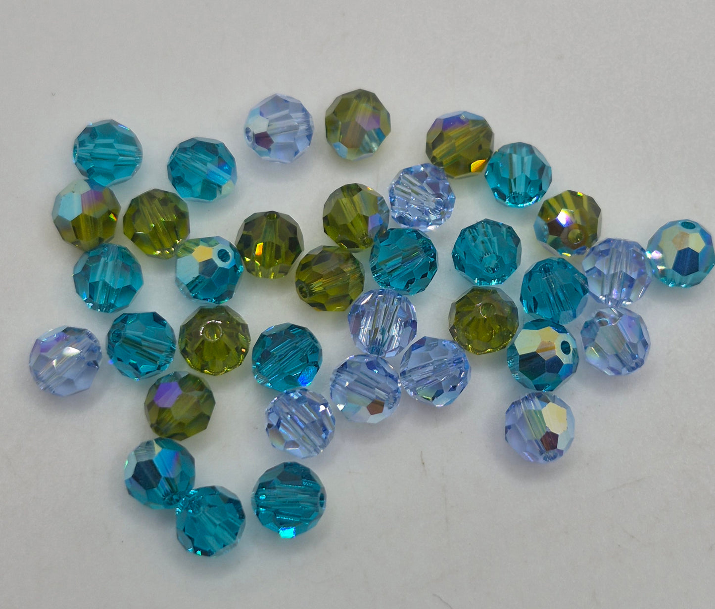 CLEARANCE MIX!  30pc Swarovski Crystal 6mm Round 5000 Beads; Olivine AB, Lt Sapphire AB, Blue Zircon AB