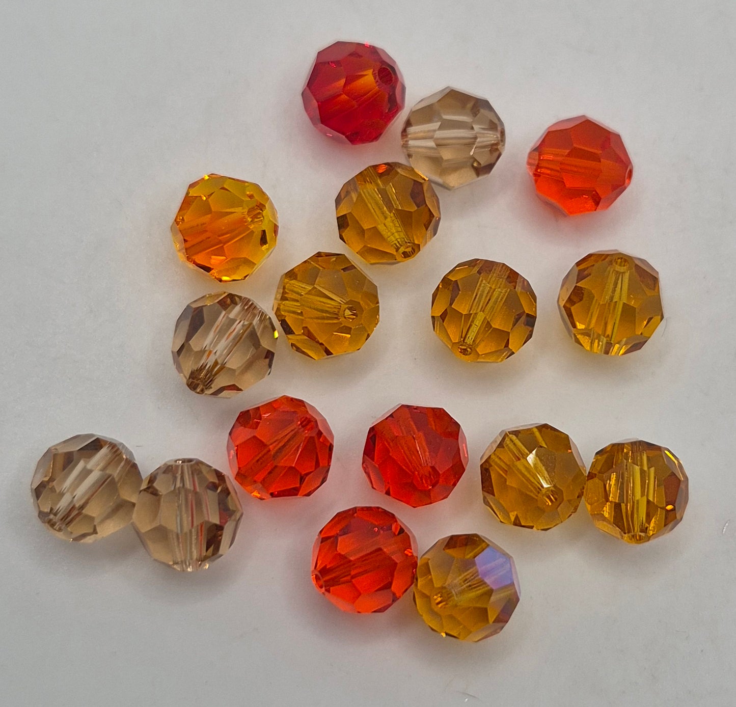 CLEARANCE MIX!  17pc Swarovski Crystal 8mm Round 5000 Beads; Topaz, Hyacinth, Fire Opal
