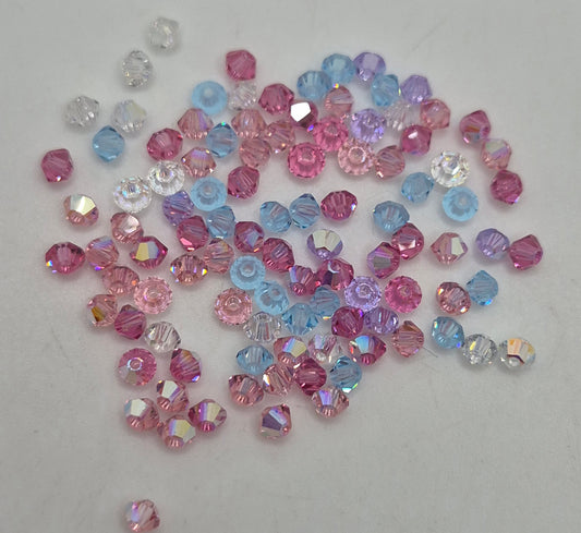 CLEARANCE MIX!  104pc Swarovski Crystal 3mm Bicone Beads; Pinks, Blues, Purples
