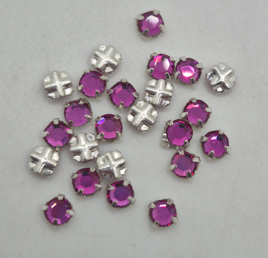 24pc Swarovski Crystal Fuchsia ss12 (3mm) Rose Montees; Silver Plated; LAST ONE